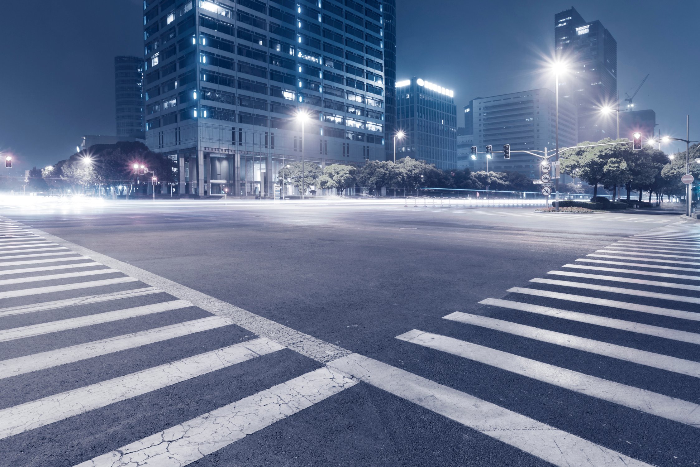 City at night,road intersection,